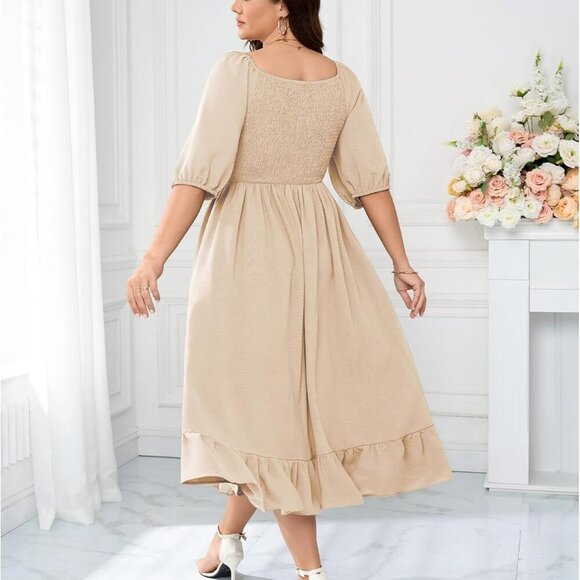 Women's Plus Size Maxi Dress Summer Flowy A-Line Elegant Wedding Guest - Picture 3 of 6